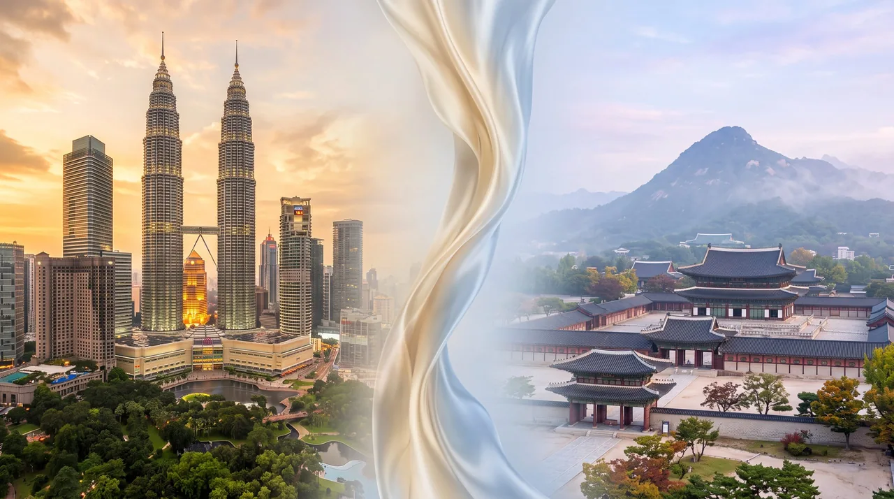 Silk artwork linking landmarks in Kuala Lumpur and Seoul